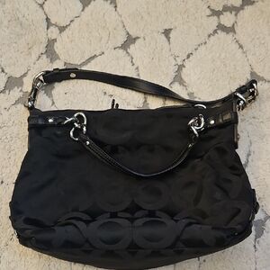 Coach Black Signature Jacquard Shoulder Bag with Silver Hardware
